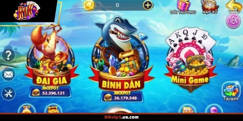 Không gian săn cá kết hợp biểu tượng Thần Tài may mắn